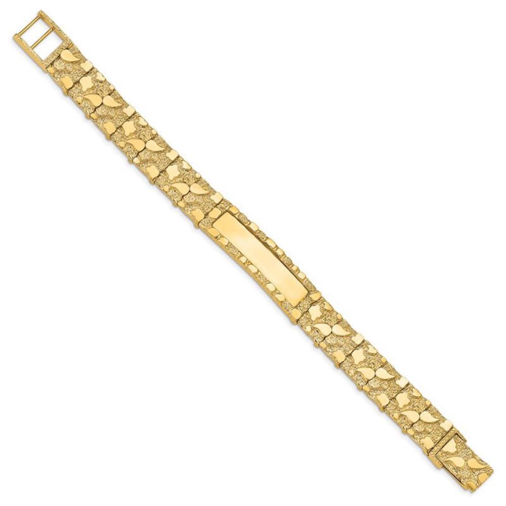 Men's 14k Yellow Gold 12mm Nugget I.D. Bracelet - 8 Inch - Picture 2 of 5